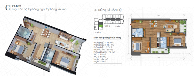  Mặt bằng thiết kế căn hộ 92,8m2