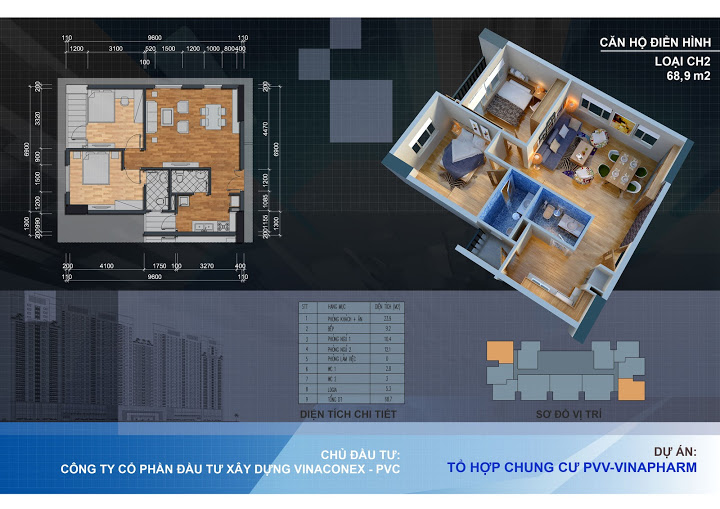 Thiết kế căn hộ CH2 – 68,9 m2