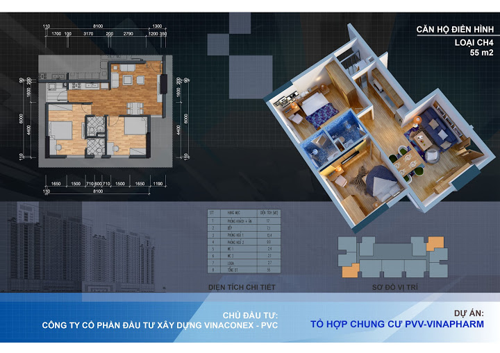 Thiết kế căn hộ CH4– 55 m2