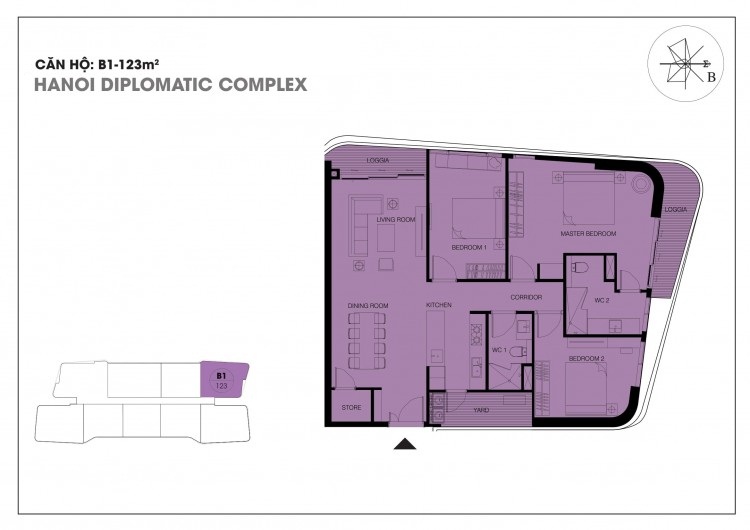 Căn hộ B1 – 123 m2 chung cư Han Jardin