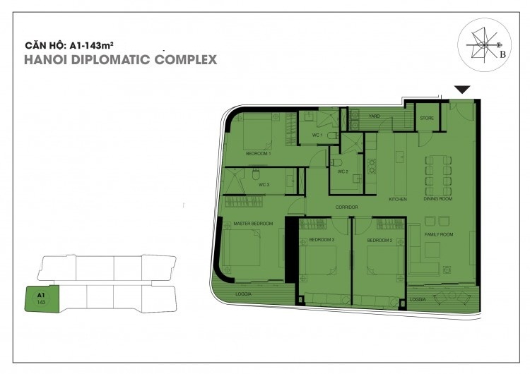 Căn hộ A1 – 143 m2 chung cư Han Jardin