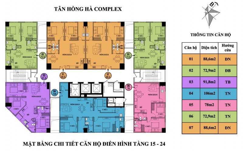Mặt bằng điển hình tầng 15-24 Tân Hồng Hà Complex