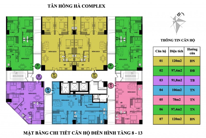 Mặt bằng điển hình tầng 8-13 Tân Hồng Hà Complex