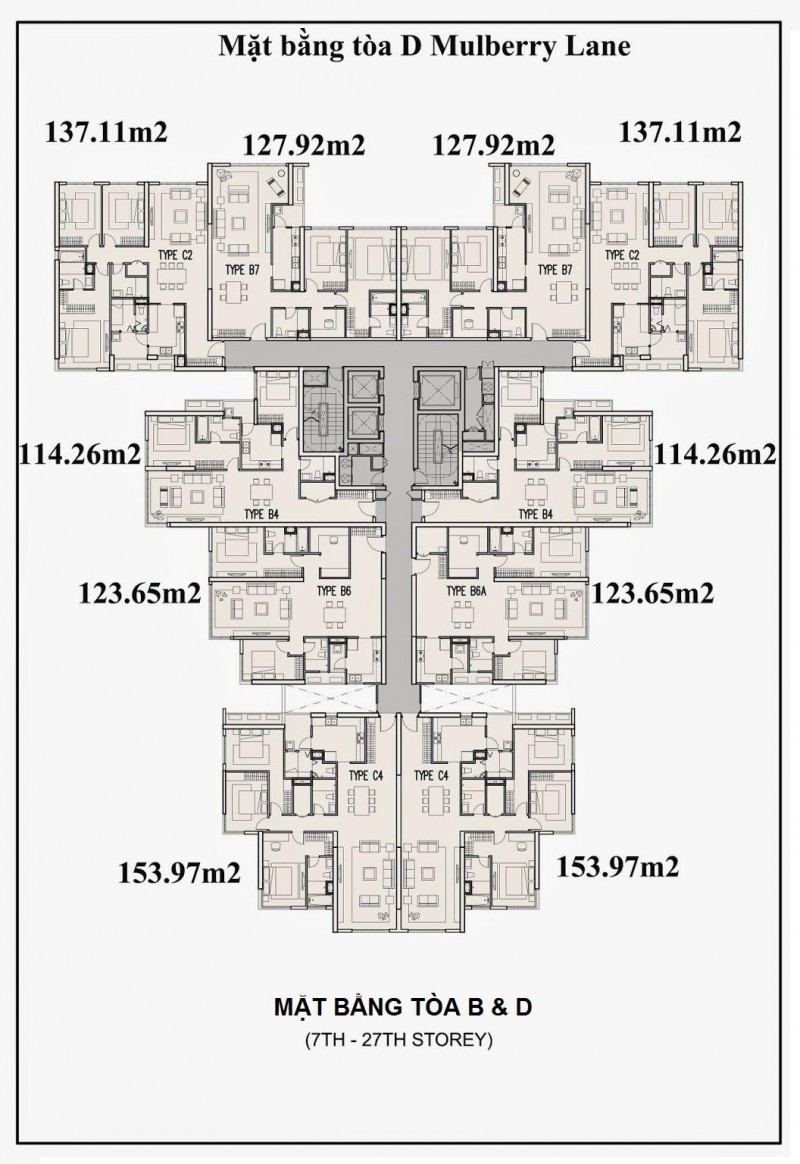 Sơ đồ mặt bằng tầng tòa B-D chung cư Mulberry Lane