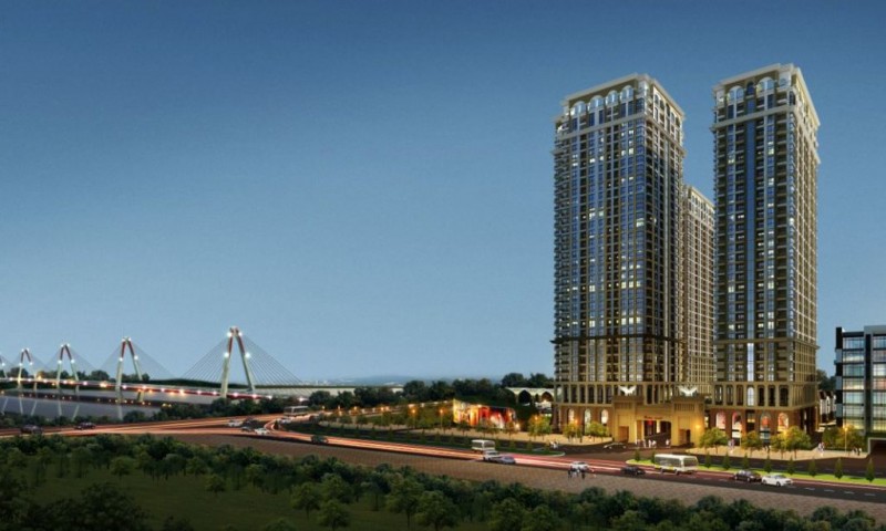 Phối cảnh dự án Sunshine Riverside kế bên cầu Nhật Tân bắc qua sông Hồng 