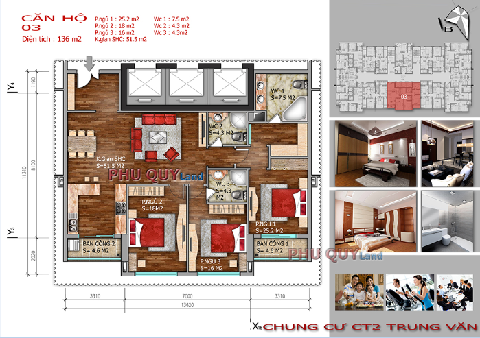 Thiết kế căn hộ 136 m2 chung cư Trung Văn – Vinaconex 3.