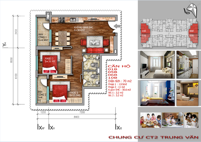 Thiết kế căn hộ 70m2 chung cư Trung Văn – Vinaconex 3.