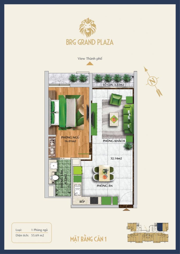 Căn 01 56m2 chung cư BRG Grand Plaza 16 Láng Hạ