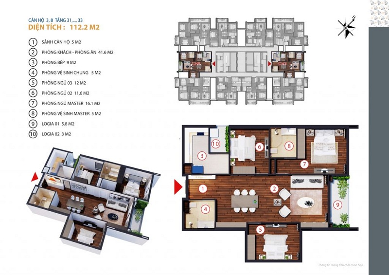 Thiết kế căn hộ 3-8 tầng 31-33 Gold Tower 275 Nguyễn Trãi