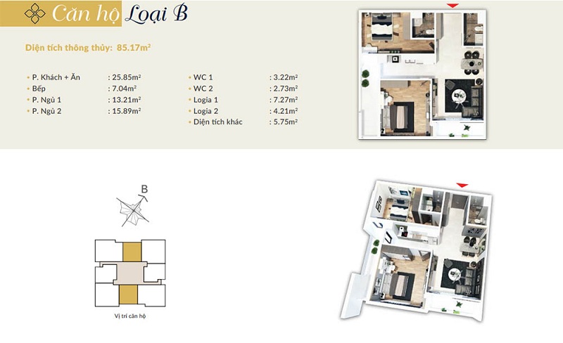  Căn hộ loại B chung cư Bohemia Residence Nguyễn Huy Tưởng