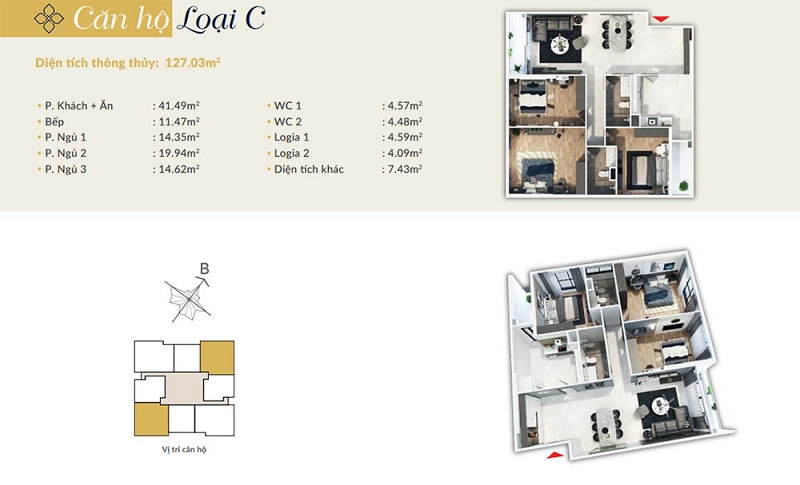  Căn hộ loại C chung cư Bohemia Residence Nguyễn Huy Tưởng