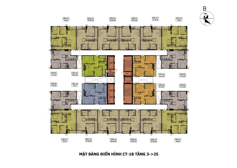 Mặt bằng điển hình CT-1B Tầng 3->25