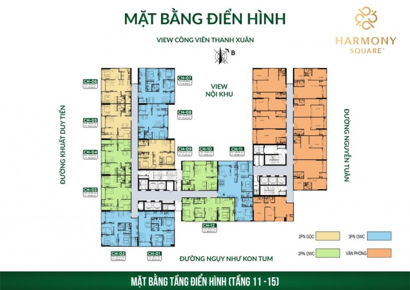 mặt bằng chung cư harmony square tầng 11-15