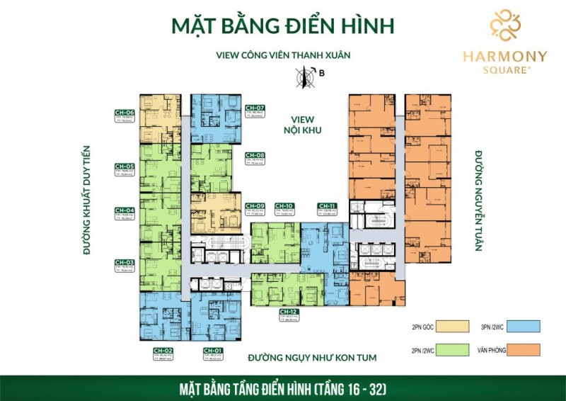 mặt bằng chung cư harmony square tầng 16-32