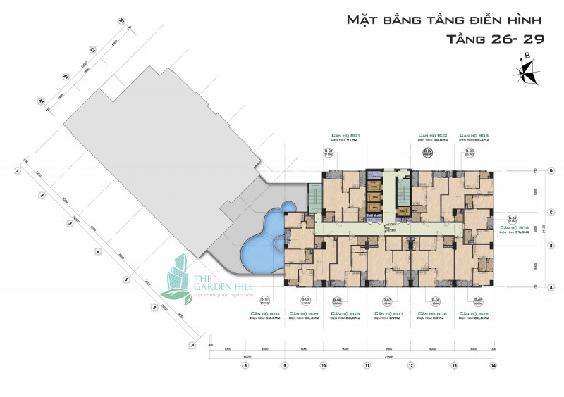 Mặt bằng tầng 26-29 chung cư The Garden Hill