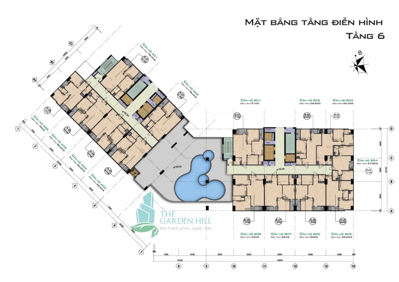 Mặt bằng tầng 6 chung cư The Garden Hill