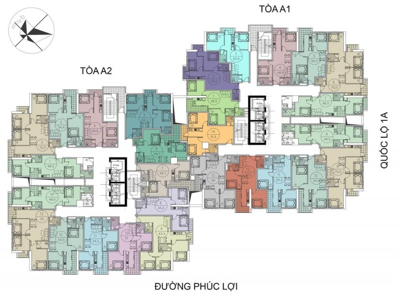 Mặt bằng tòa A1 và A2 Ruby Ct3