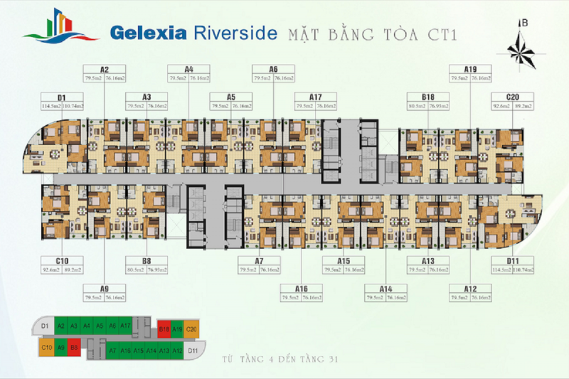 Mặt bằng thiêt kê tòa CT1 chung cư Gelexia Riverside