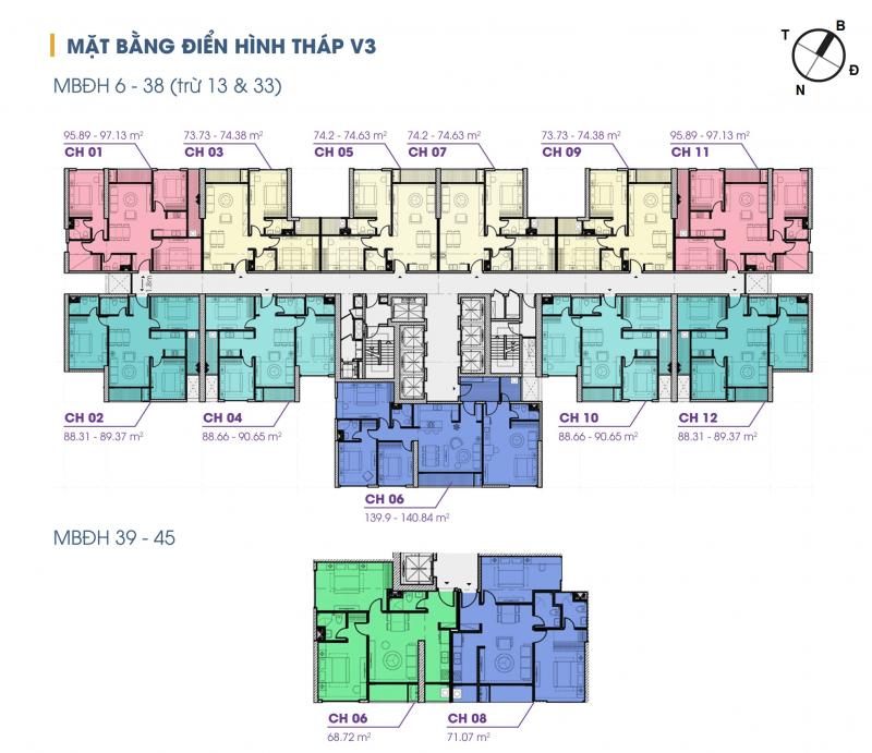 Mặt bằng Tòa V3 Chung Cư The Terra An Hưng