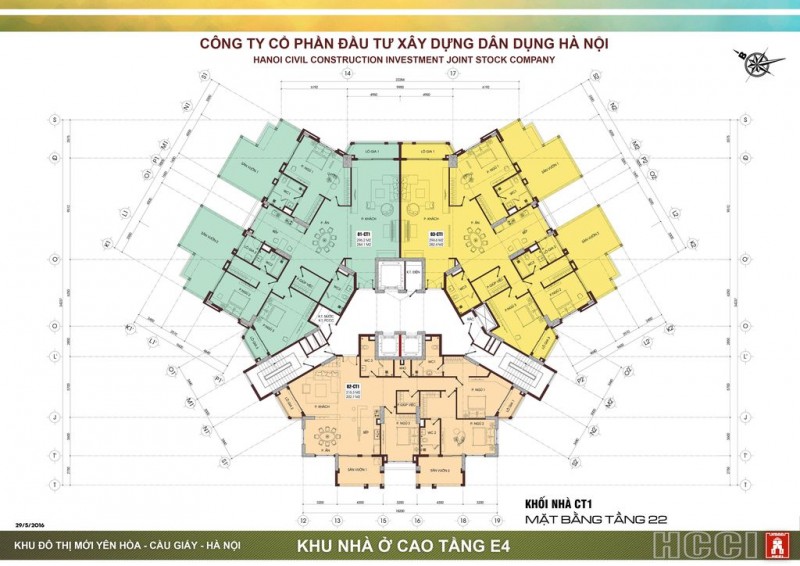 Mặt bằng thiết kế tầng 22 tòa CT1 dự án E4 Vũ Phạm Hàm