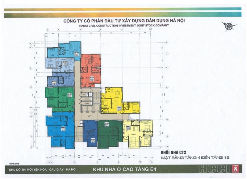 Mặt bằng thiết kế tầng 4-12 tòa CT2 dự án E4 Vũ Phạm Hàm