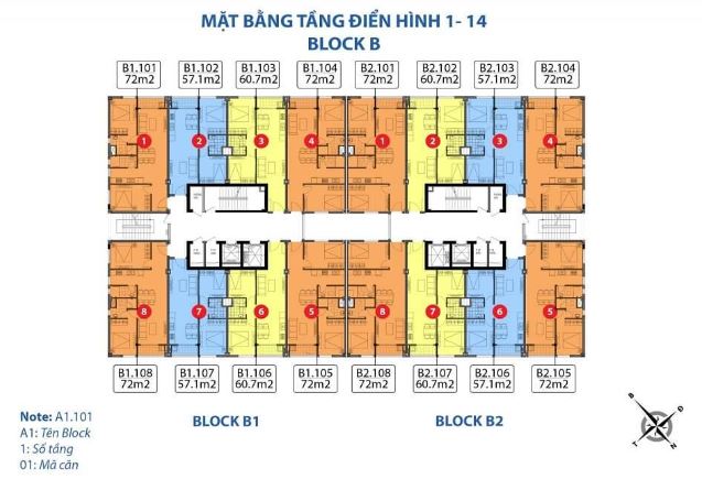 Mặt bằng tầng điển hình Block B