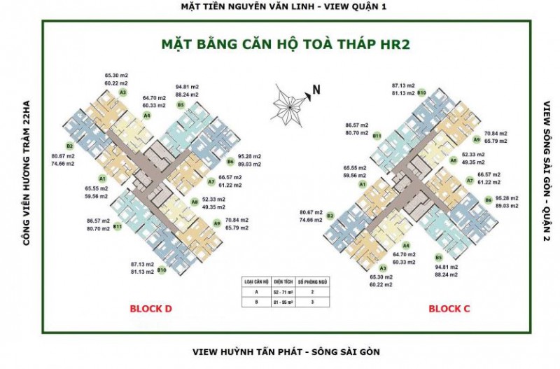 Mặt bằng tầng điển hình tháp HR2 (Block C, D)