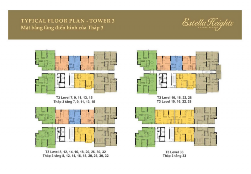 Layout mặt bằng tầng điển hình tháp 3 Estella Heights quận 2