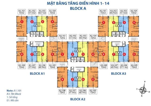 Mặt bằng tầng điển hình Block A