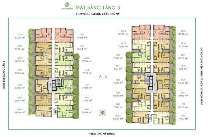 Mặt bằng chi tiết căn hộ Sân vườn Tầng 5 Lux Garden