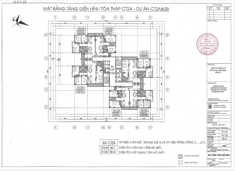 Mặt bằng tầng điển hình tòa CT2A CT2 Xuân Phương