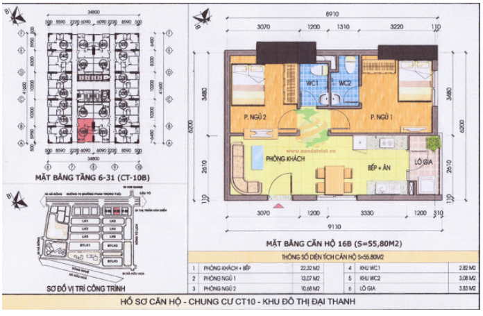 Thiết kế căn hộ 55.8m2