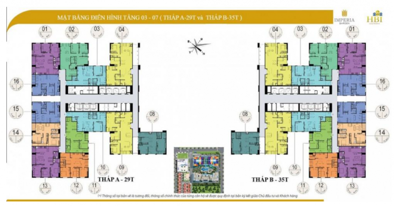 Mặt bằng điển hình toàn 29T và 35T  tầng 03 - 07