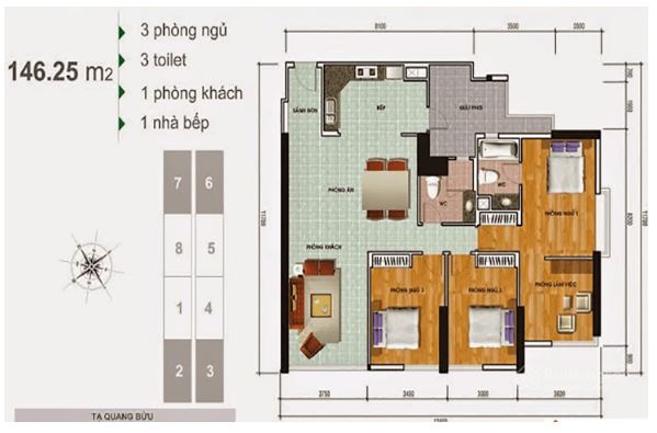 Thiết kế căn hộ 3 phòng ngủ dự án Samland Giai Việt