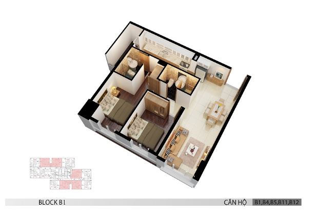 Thiết kế layout 2 phòng ngủ Topaz City