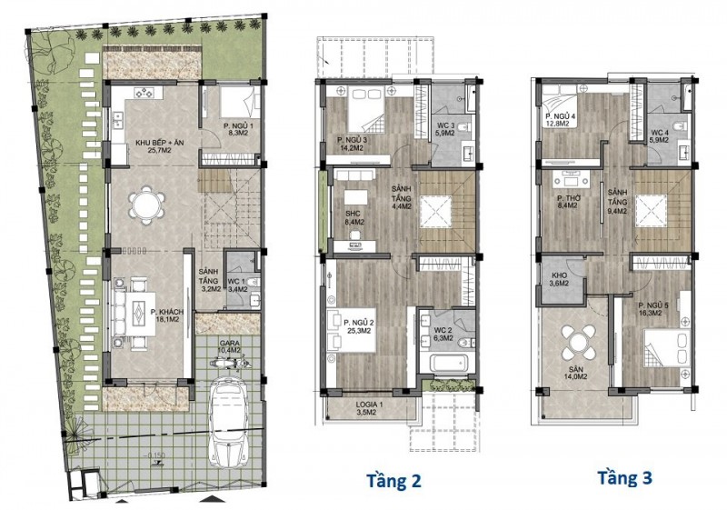 Thiết kế biệt thự song lập căn tiêu chuẩn diện tích 180m2