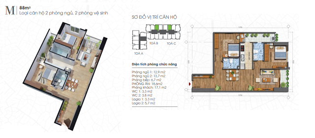 Mặt bằng thiết kế căn hộ 88m2