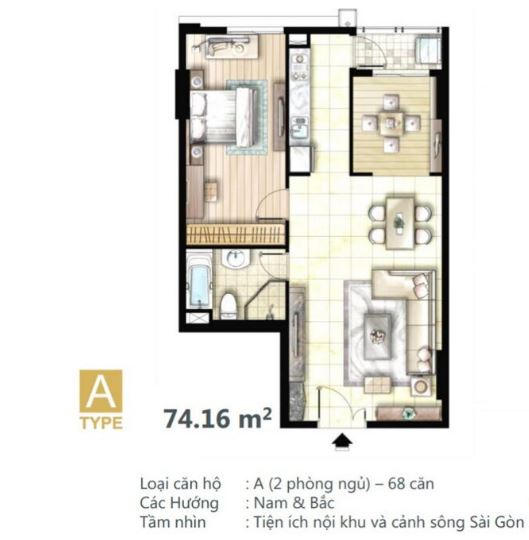 Thiết kế chi tiết căn hộ 74,16m2 dự án Docklands Sài Gòn Quận 7