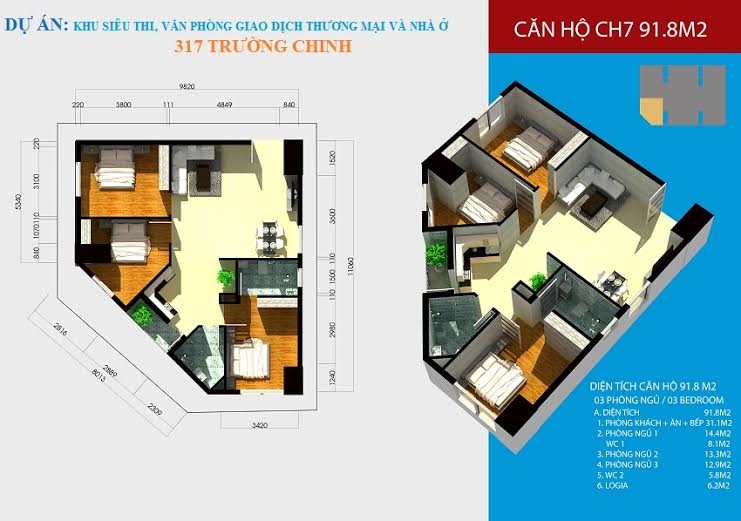 Thiết kế căn hộ CH9 - 78m2