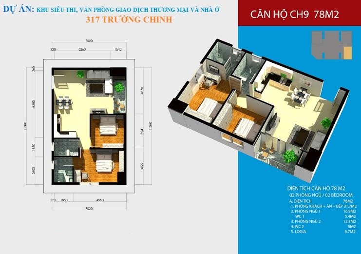 Thiết kế căn hộ CH9 - 78m2